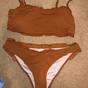 Tan ruffled bikini